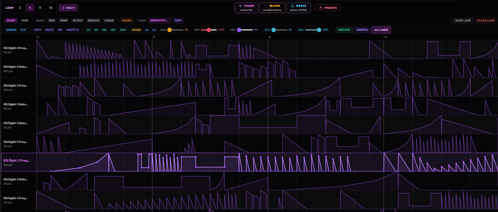 Stride canvas with multi-lane automation curves