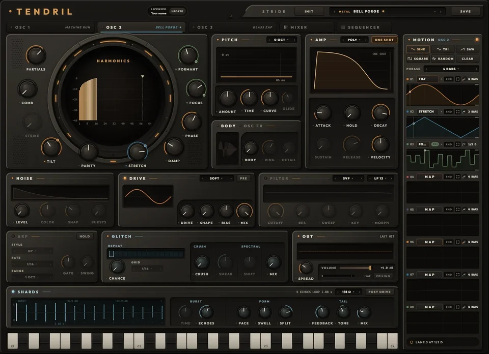 Tendril: three engines, a mixer and a sequencer